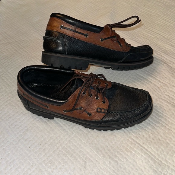 Nautica Other - Nautical Black Brown Leather Chunky Sole Lace Up Boat Shies Men’s 11.5